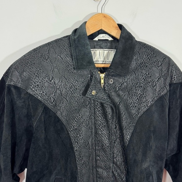 Vintage 80s BB Dakota Leather Bomber Jacket Sz M Black Moto Western Suede EUC - Picture 2 of 14